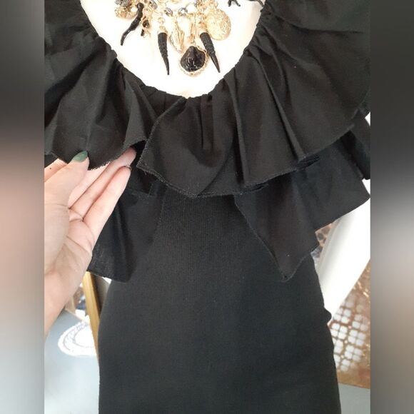 Zara NWT 100% Cotton Elegant Black Ruffled Mini Dress - Picture 7 of 10
